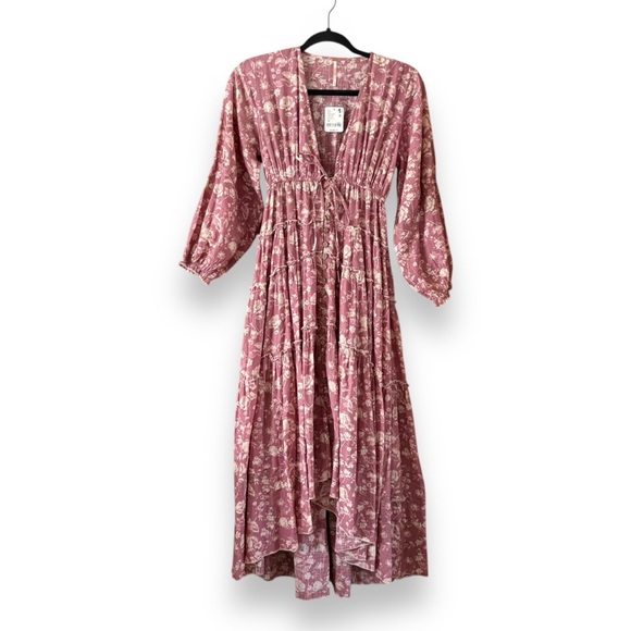 Free People Pappiet Midi Dress Pink Floral NWT Size XS Cottagecore Bohemian Boho - Picture 4 of 11